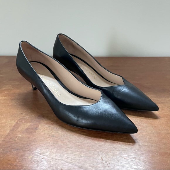 Stuart Wietzman Classic Black Leather Kitten Heel Pump Pointed Toe Anny 70 Sz 9 - Picture 1 of 13